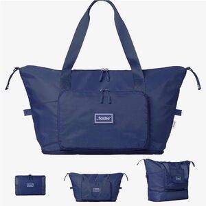 The Foldie 40L Foldable Expandable Travel Tote Weekend Bag Navy Blue NWT